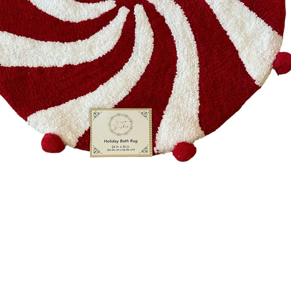 Christmas Peppermint Candy Bath Rug 26in Round Red White Holiday Decor NEW